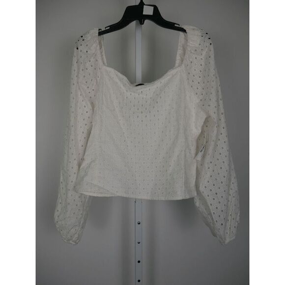 KARL LAGERFELD Paris Women's White Cotton Eyelet Square-Neck Top XL - Picture 2 of 7